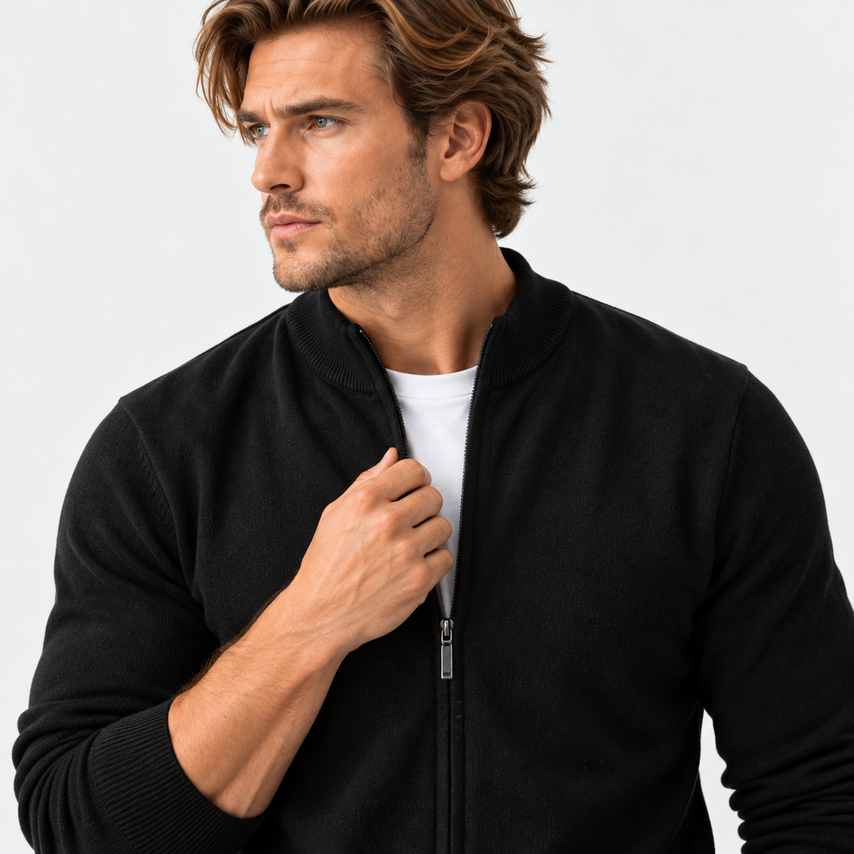 Montviro | Men's Knit Cardigan Sweater with Stand Collar and Full Zip