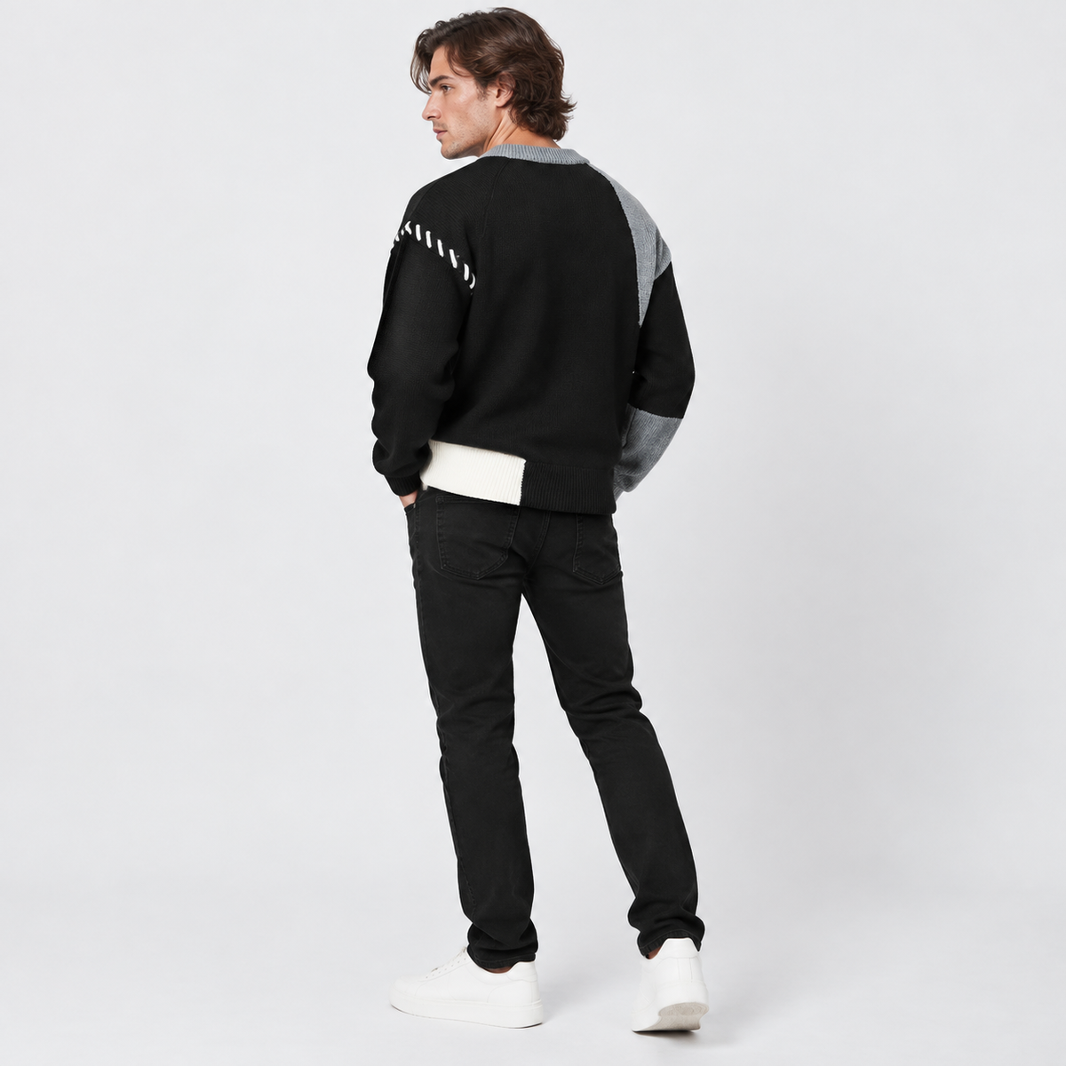 Montviro | Men's Color Block Sweater Knit Crew Neck Casual Winter Top