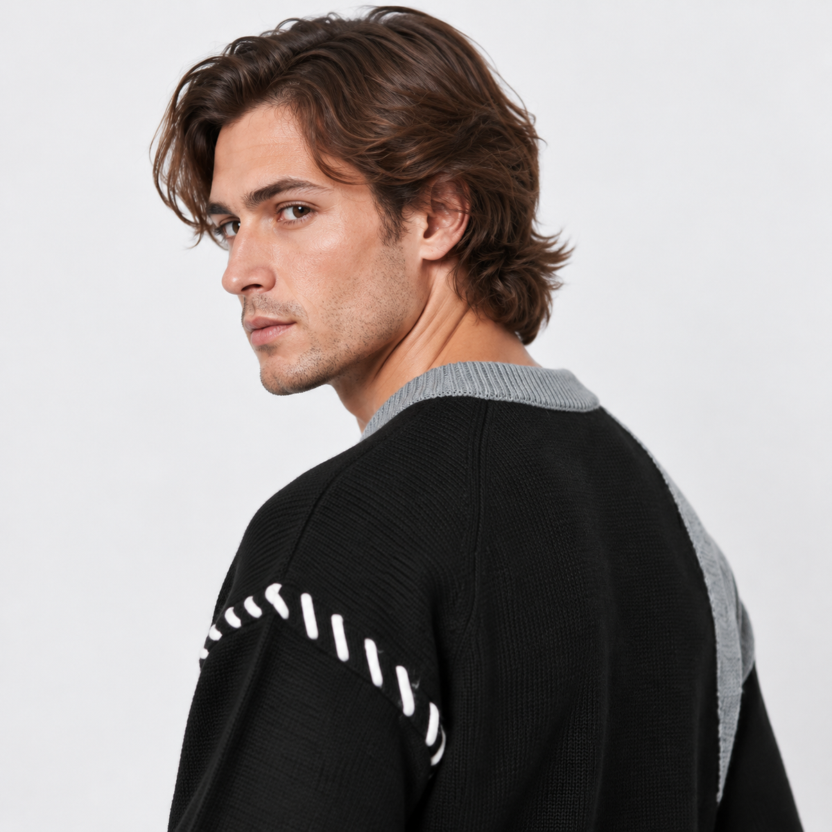 Montviro | Men's Color Block Sweater Knit Crew Neck Casual Winter Top