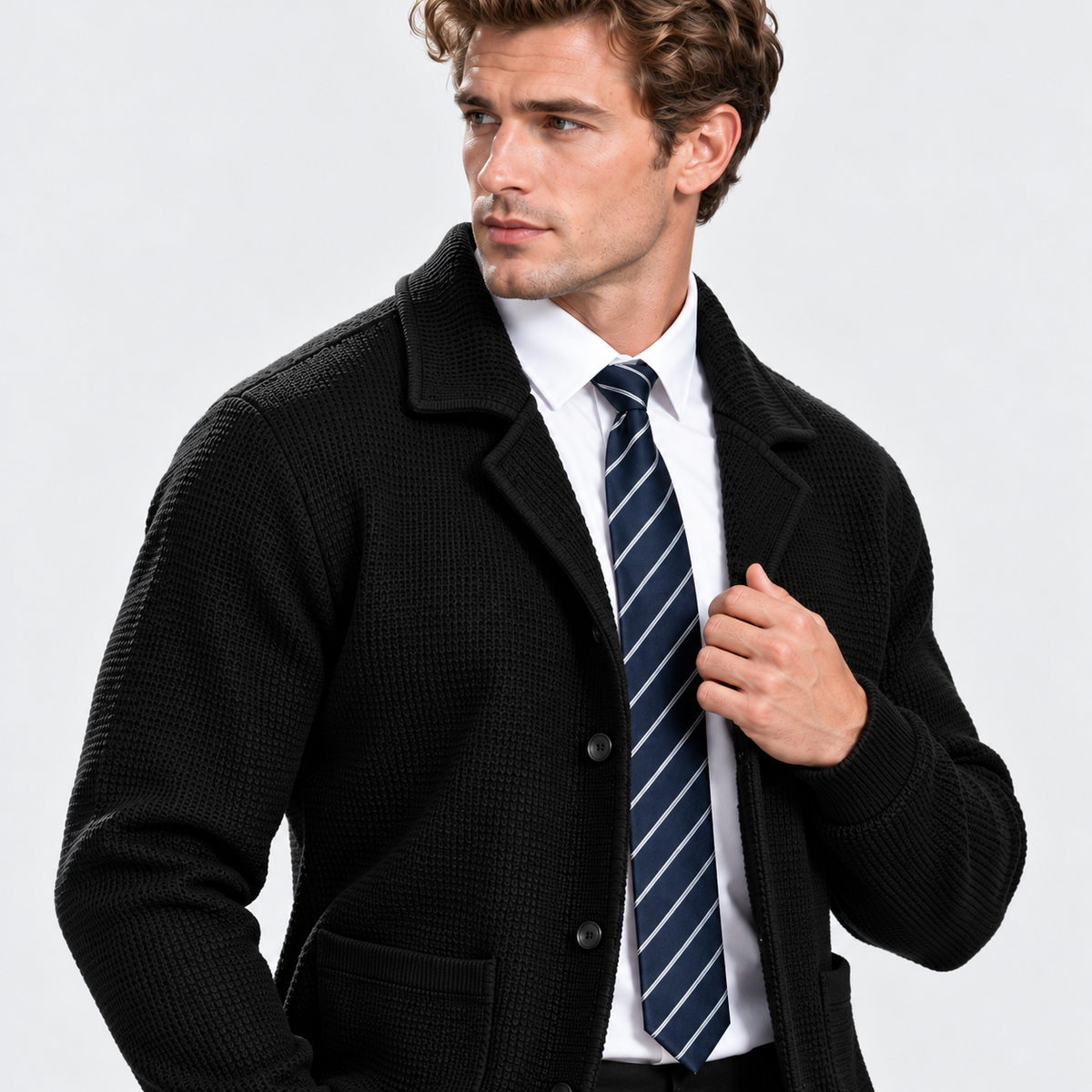 Montviro | Men's Waffle Knit Jacket Soft Stretch Loose Fit Fall Winter Coat