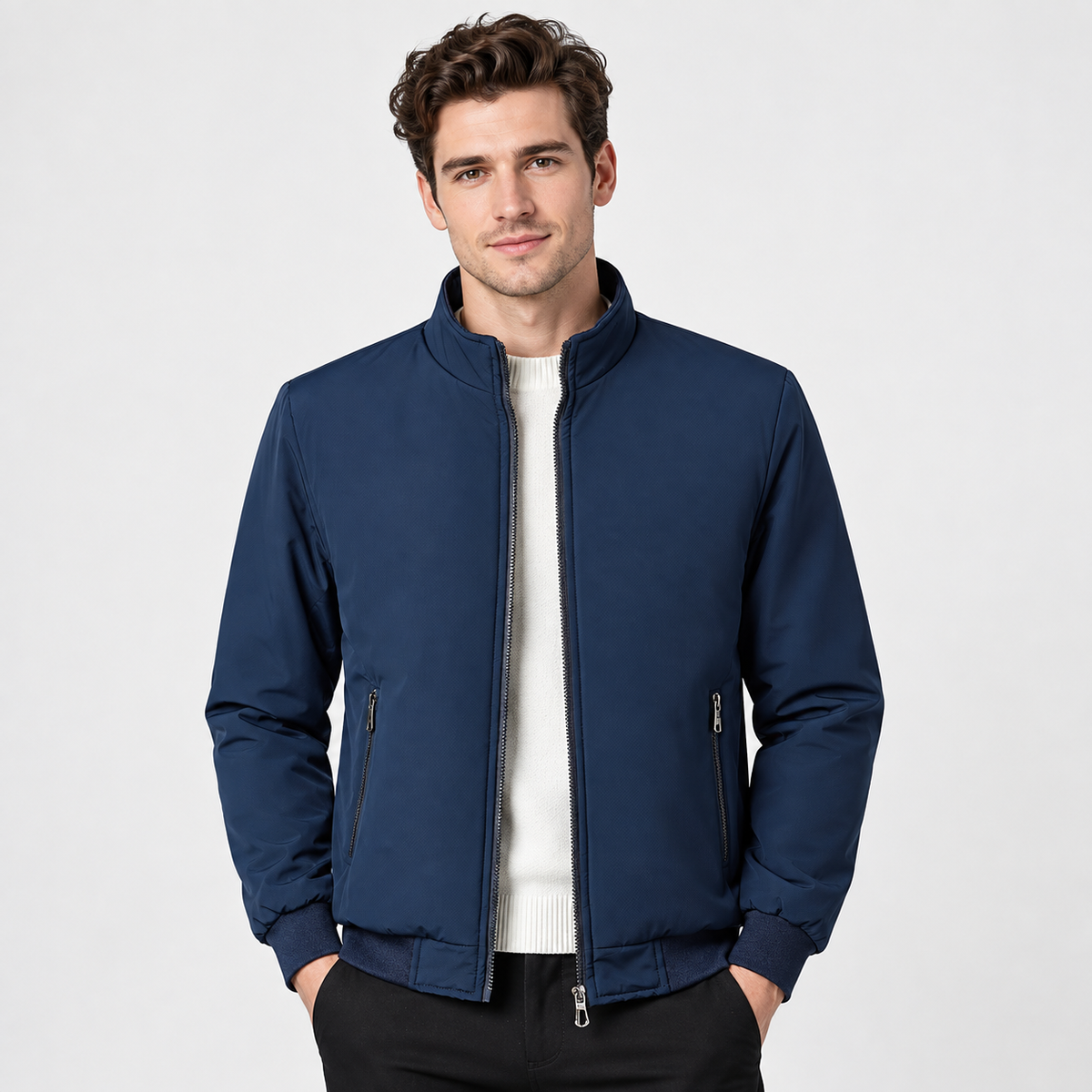 Montviro | Men's Stand Collar Zip Jacket - Lined Regular Fit