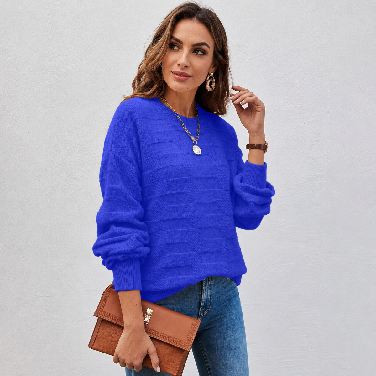 Montviro | Women's Crew Neck Sweater - Stretch Knit Fall Winter Style