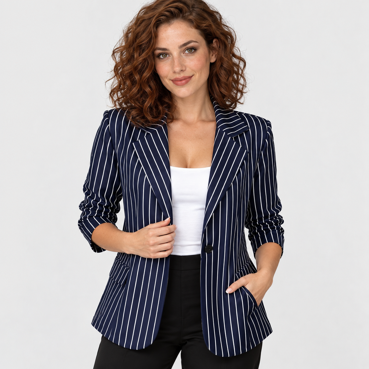 Montviro | Women’s Business Casual Striped Suit Jacket Polyester Coat
