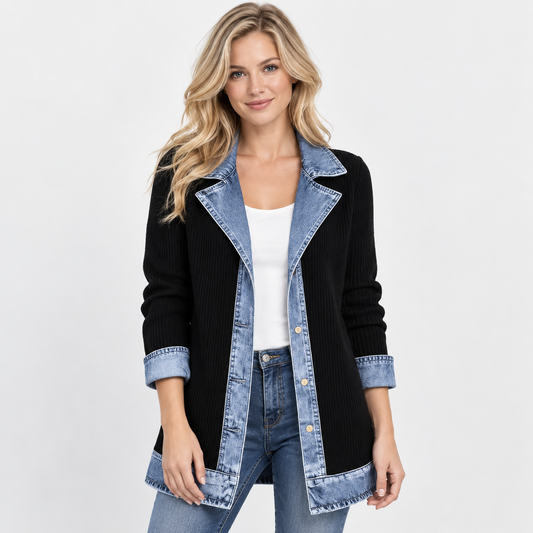 Montviro | Women’s Vintage Denim Corduroy Jacket Casual Long Sleeve Coat