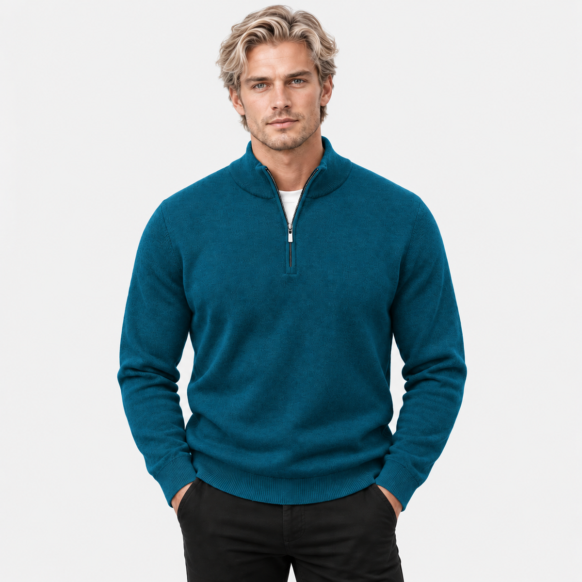 Montviro | Men's Quarter Zip Knit Sweater with Striped Pattern