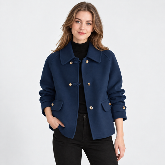 Montviro | Women's Tweed Pea Coat - Peter Pan Collar Pearl Buttons