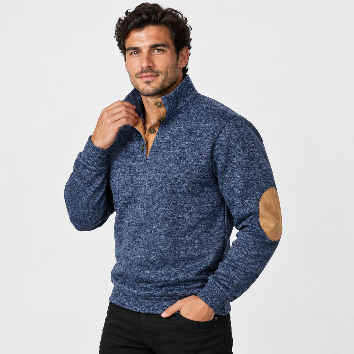 Montviro | Men's Collared Sweater Knit Pullover Button Detail Casual Top