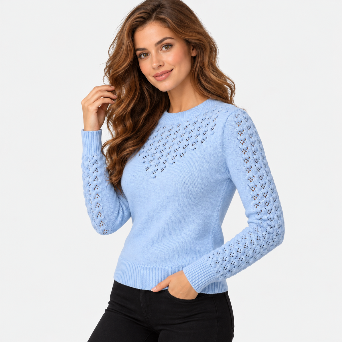Montviro | Women's Cropped Knit Sweater with Hollow Out Design