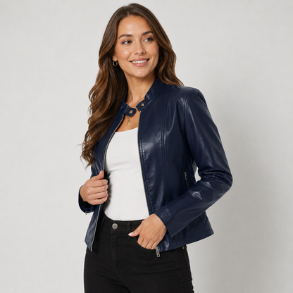 Montviro | Women's Leather Jacket - Full Zip Elegant Style