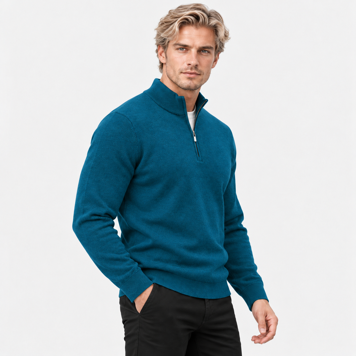 Montviro | Men's Quarter Zip Knit Sweater with Striped Pattern