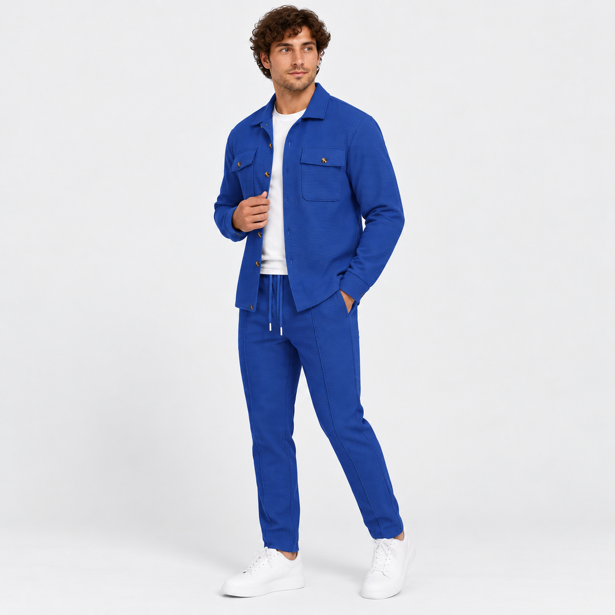 Montviro | Men's Waffle Knit Cardigan Set Button Shirt Pants Casual Outfit