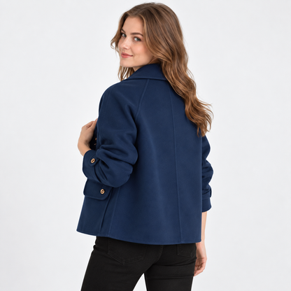 Montviro | Women's Tweed Pea Coat - Peter Pan Collar Pearl Buttons