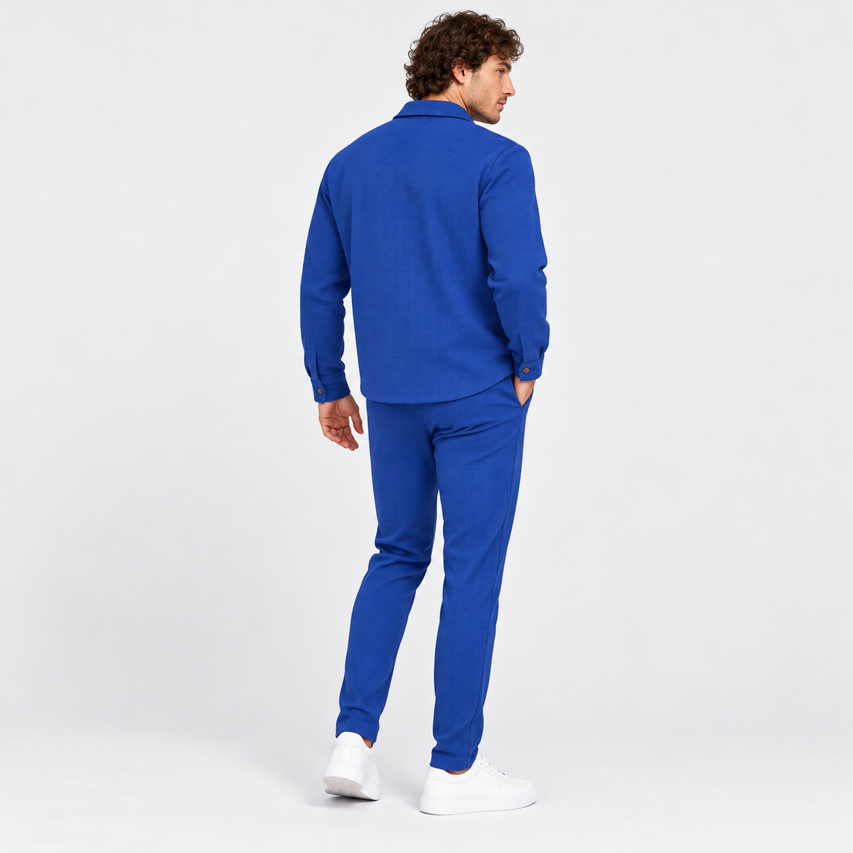 Montviro | Men's Waffle Knit Cardigan Set Button Shirt Pants Casual Outfit