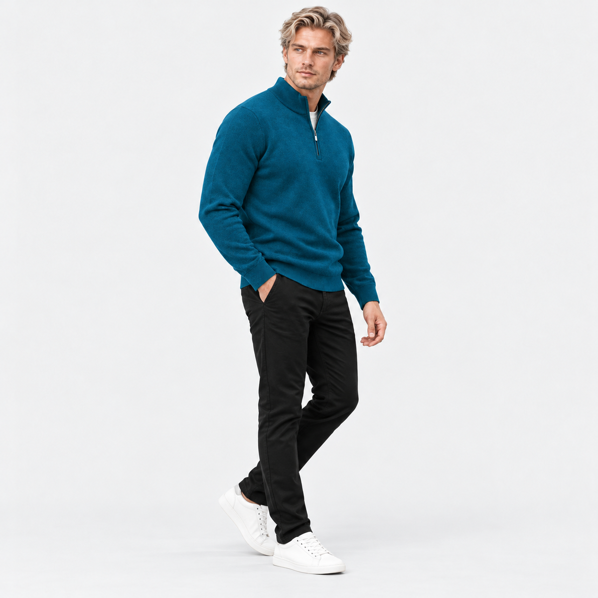 Montviro | Men's Quarter Zip Knit Sweater with Striped Pattern