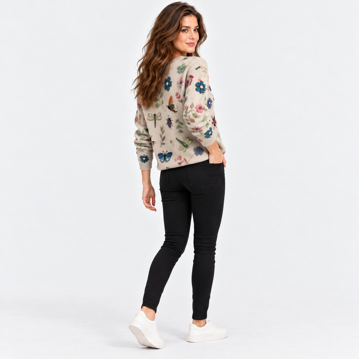 Montviro | Women's Floral Print Crew Neck Sweater with Long Sleeves