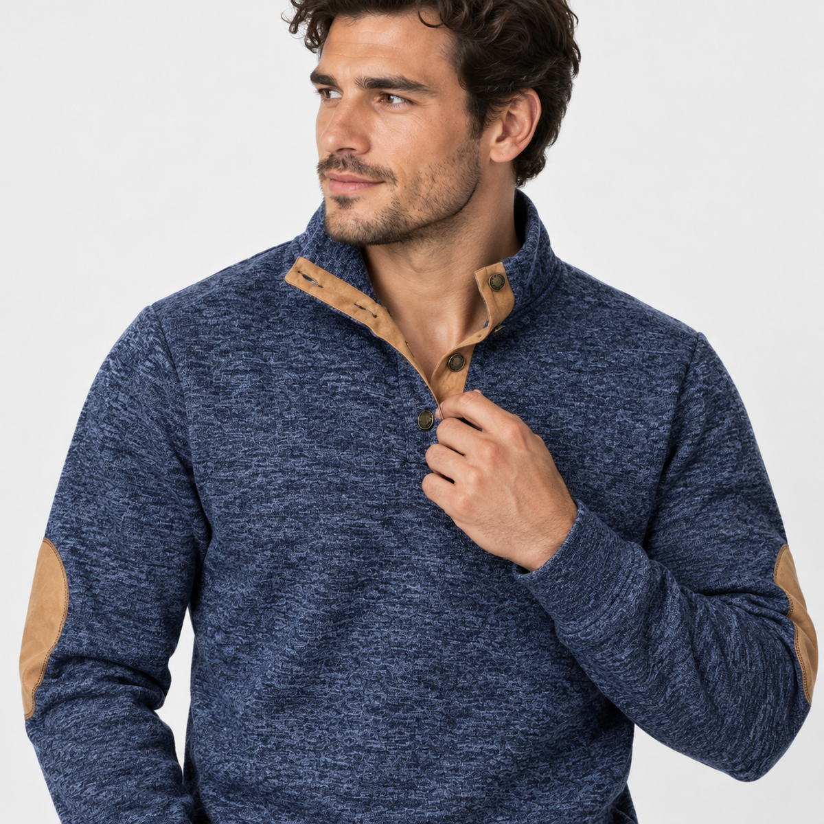 Montviro | Men's Collared Sweater Knit Pullover Button Detail Casual Top