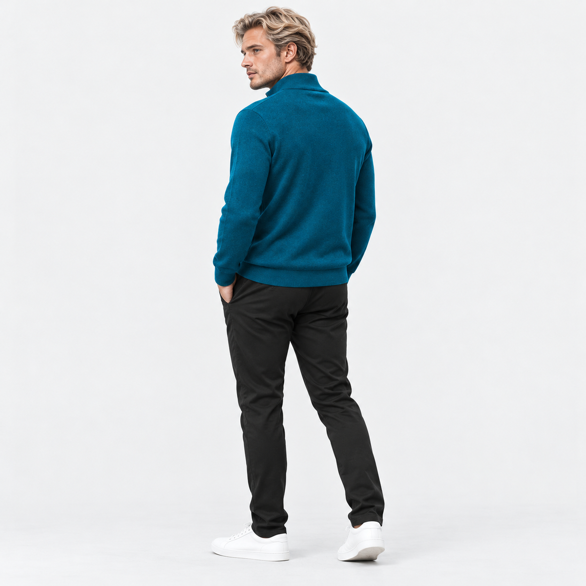 Montviro | Men's Quarter Zip Knit Sweater with Striped Pattern