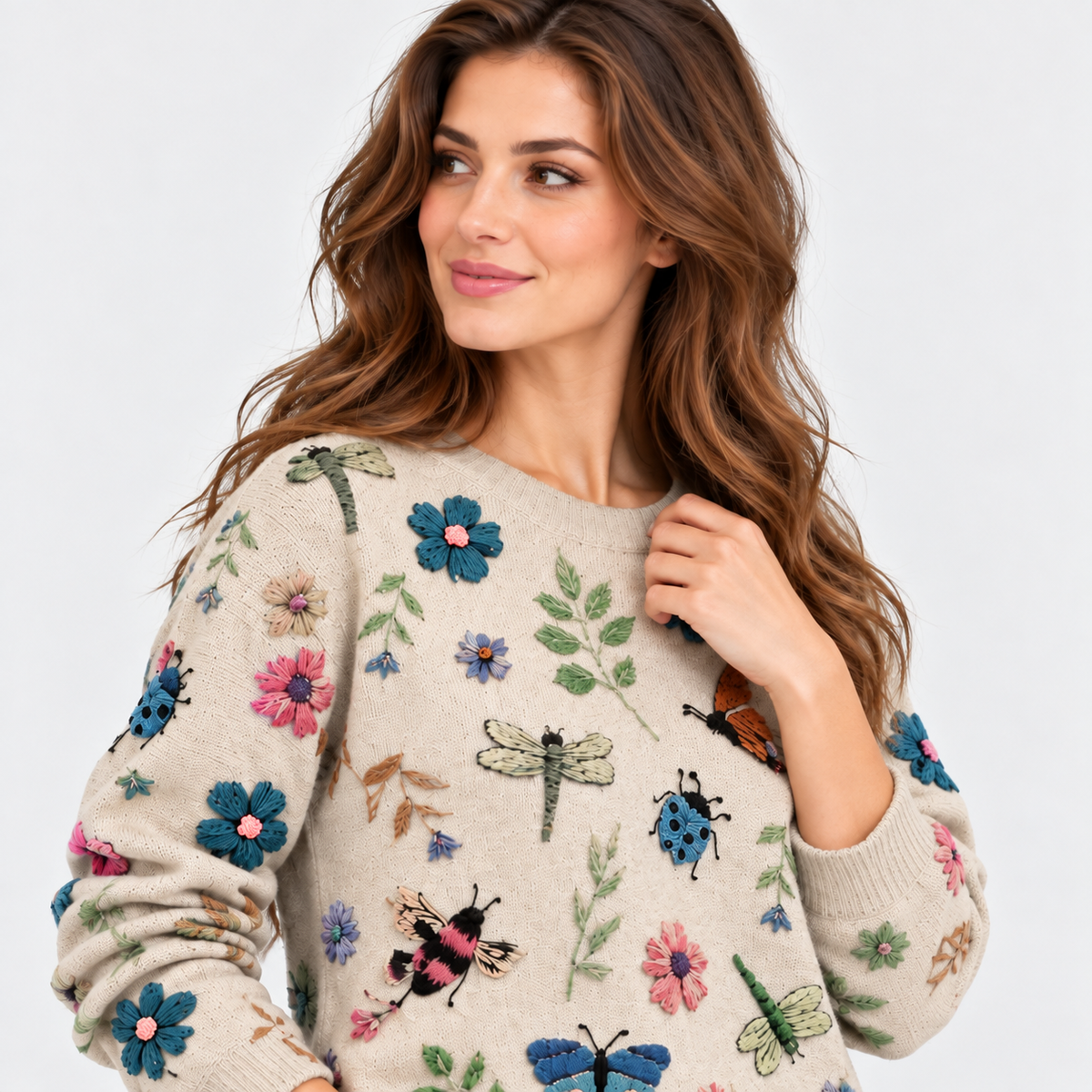 Montviro | Women's Floral Print Crew Neck Sweater with Long Sleeves