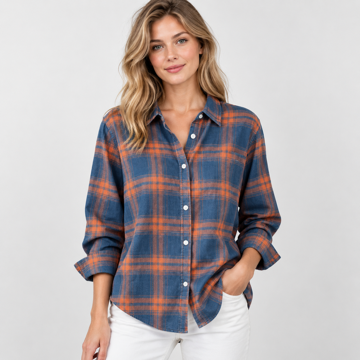 Montviro | Women’s Vintage Plaid Shirt Loose Fit Casual Fall Top