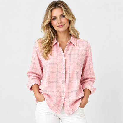 Montviro | Women’s Vintage Plaid Shirt Loose Fit Casual Fall Top