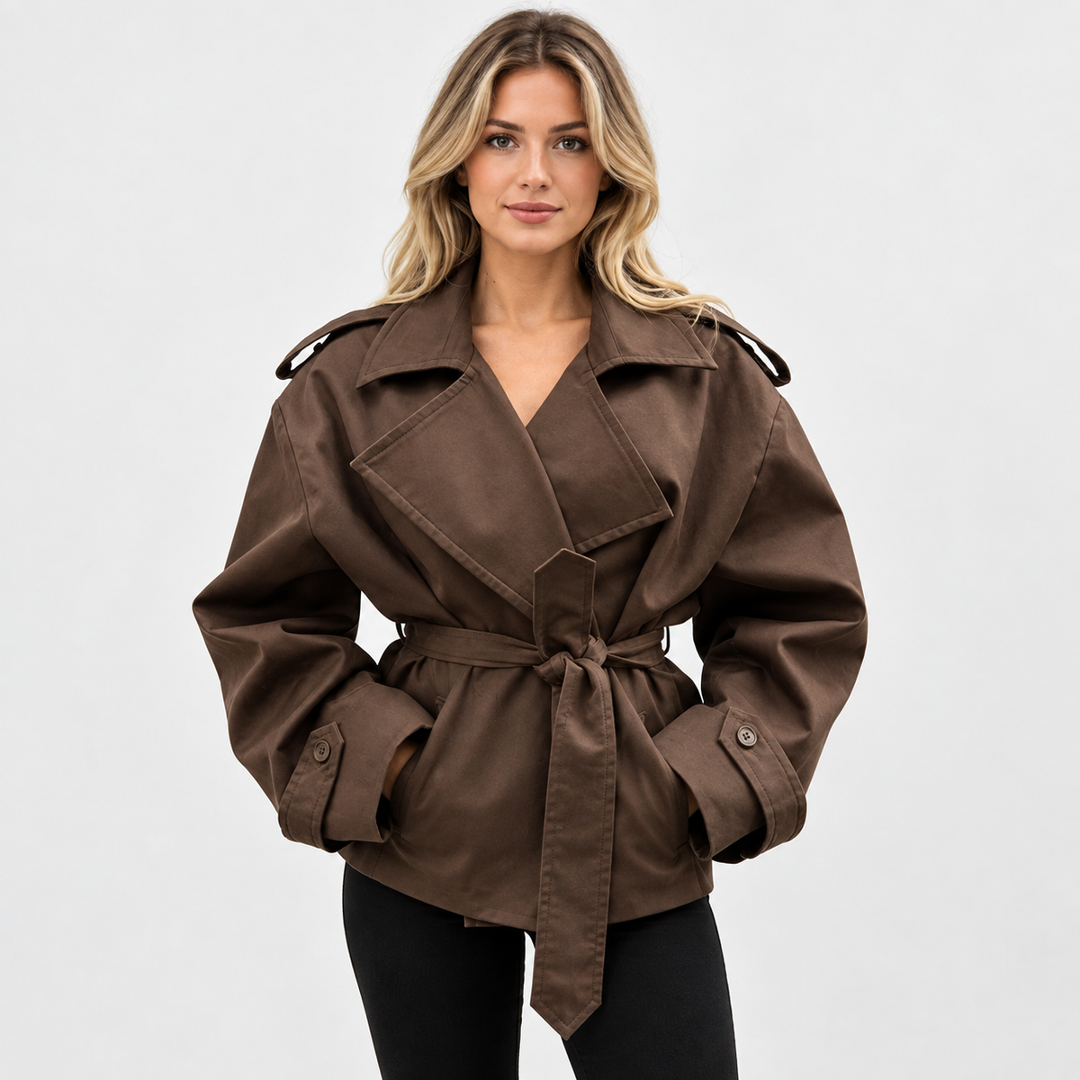 Montviro | Women's Belted Trench Coat - Solid Color Regular Fit
