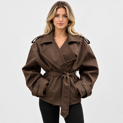 Montviro | Women's Belted Trench Coat - Solid Color Regular Fit