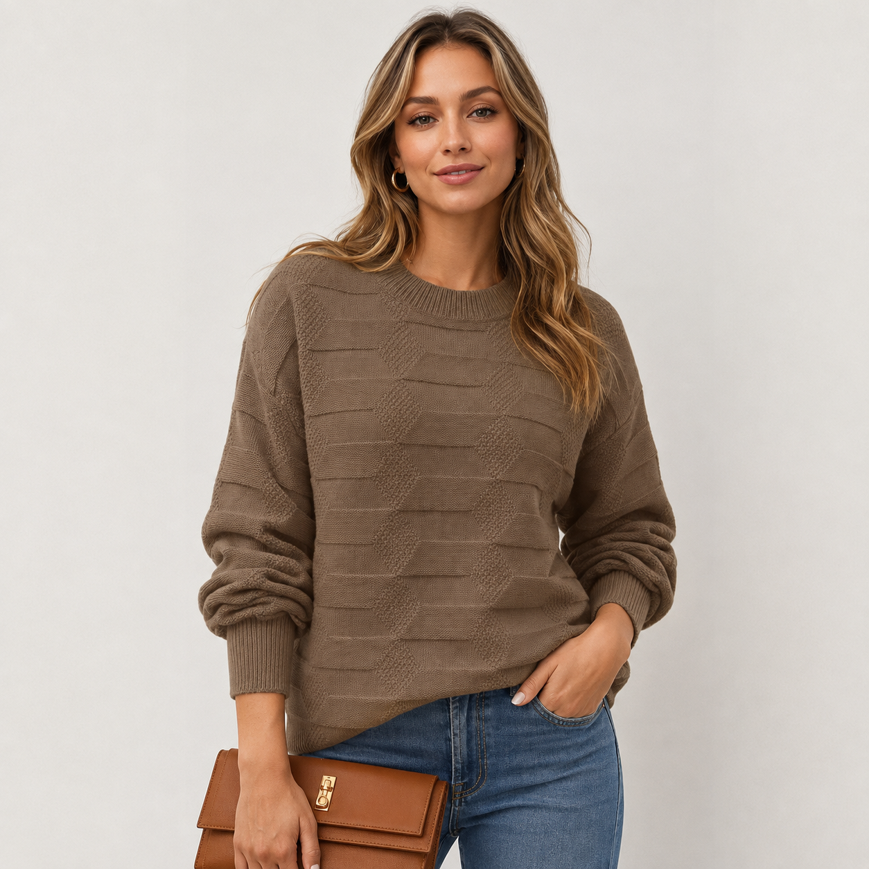 Montviro | Women's Crew Neck Sweater - Stretch Knit Fall Winter Style