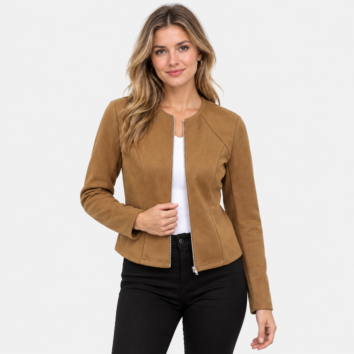Montviro | Women's Zip-Front Jacket - Elegant Solid Color Style
