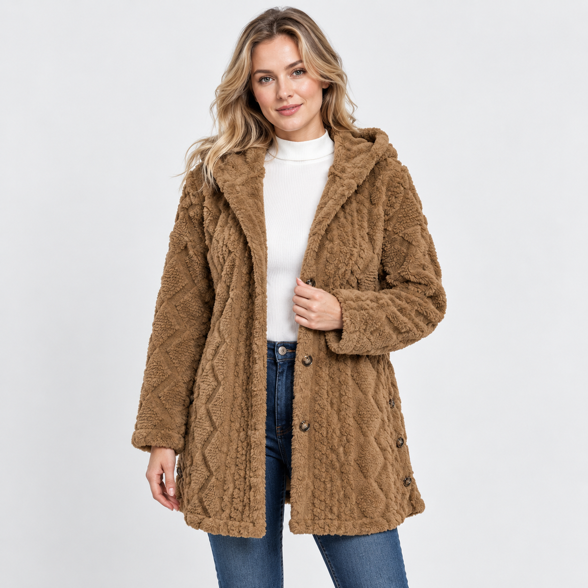Montviro | Women's Argyle Hooded Cardigan Coat - Long Loose Fit