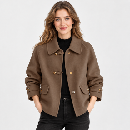 Montviro | Women's Tweed Pea Coat - Peter Pan Collar Pearl Buttons
