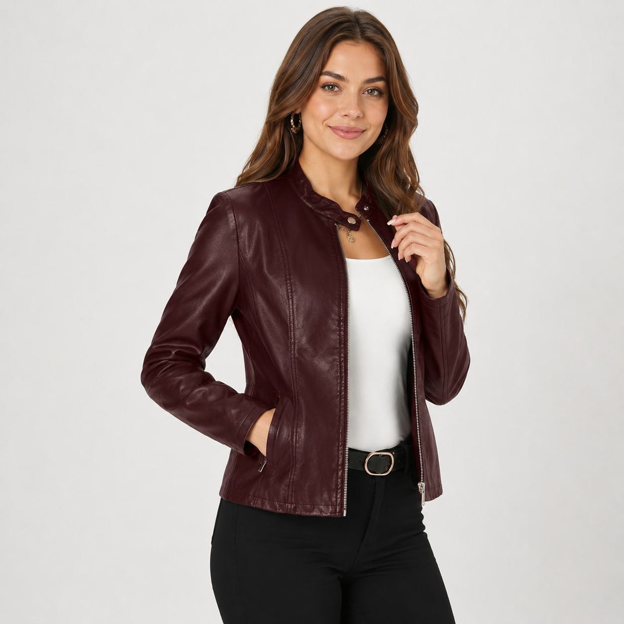 Montviro | Women's Leather Jacket - Full Zip Elegant Style