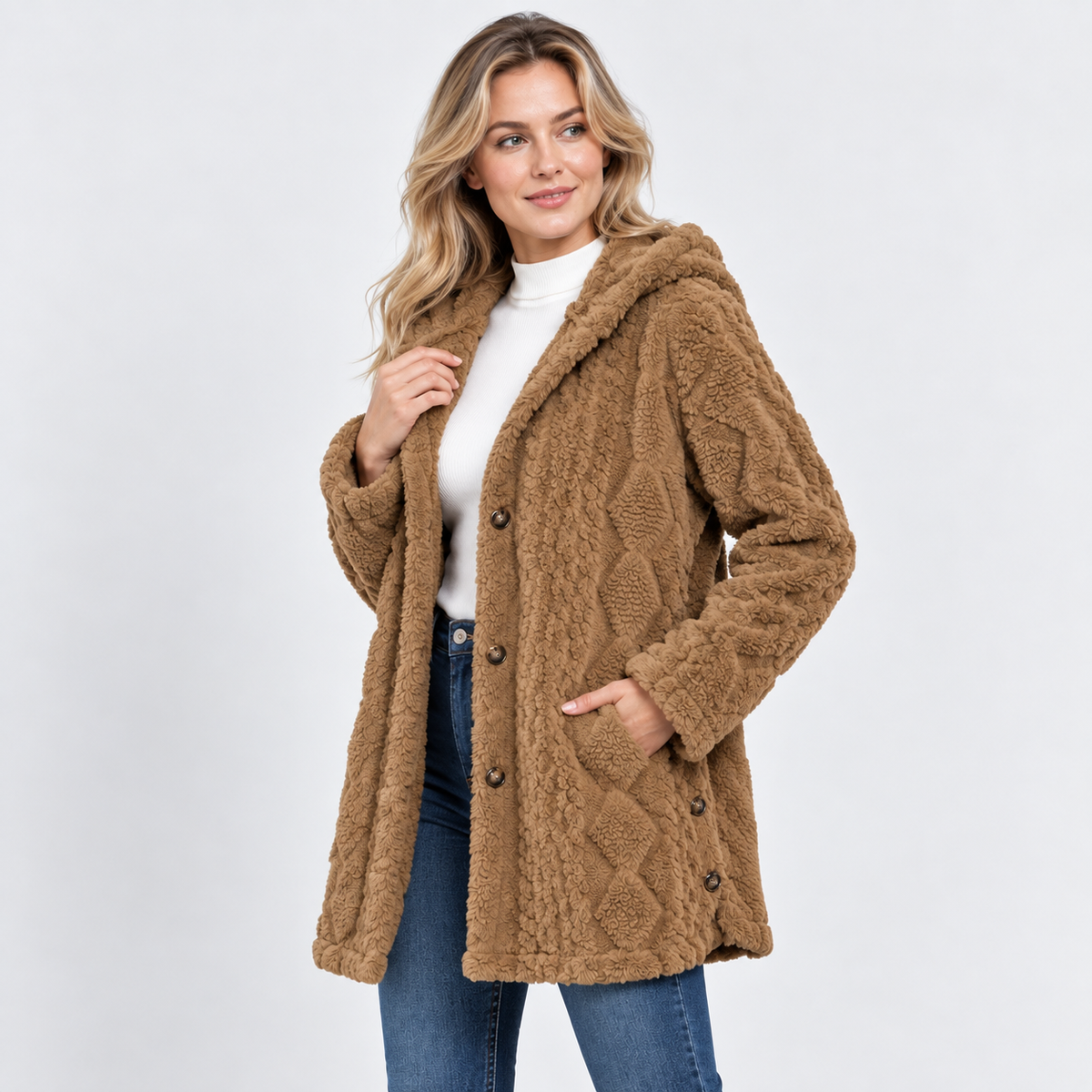 Montviro | Women's Argyle Hooded Cardigan Coat - Long Loose Fit