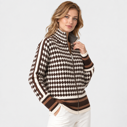 Montviro | Women's Plaid Cardigan Zip-Up High Neck Knit Sweater