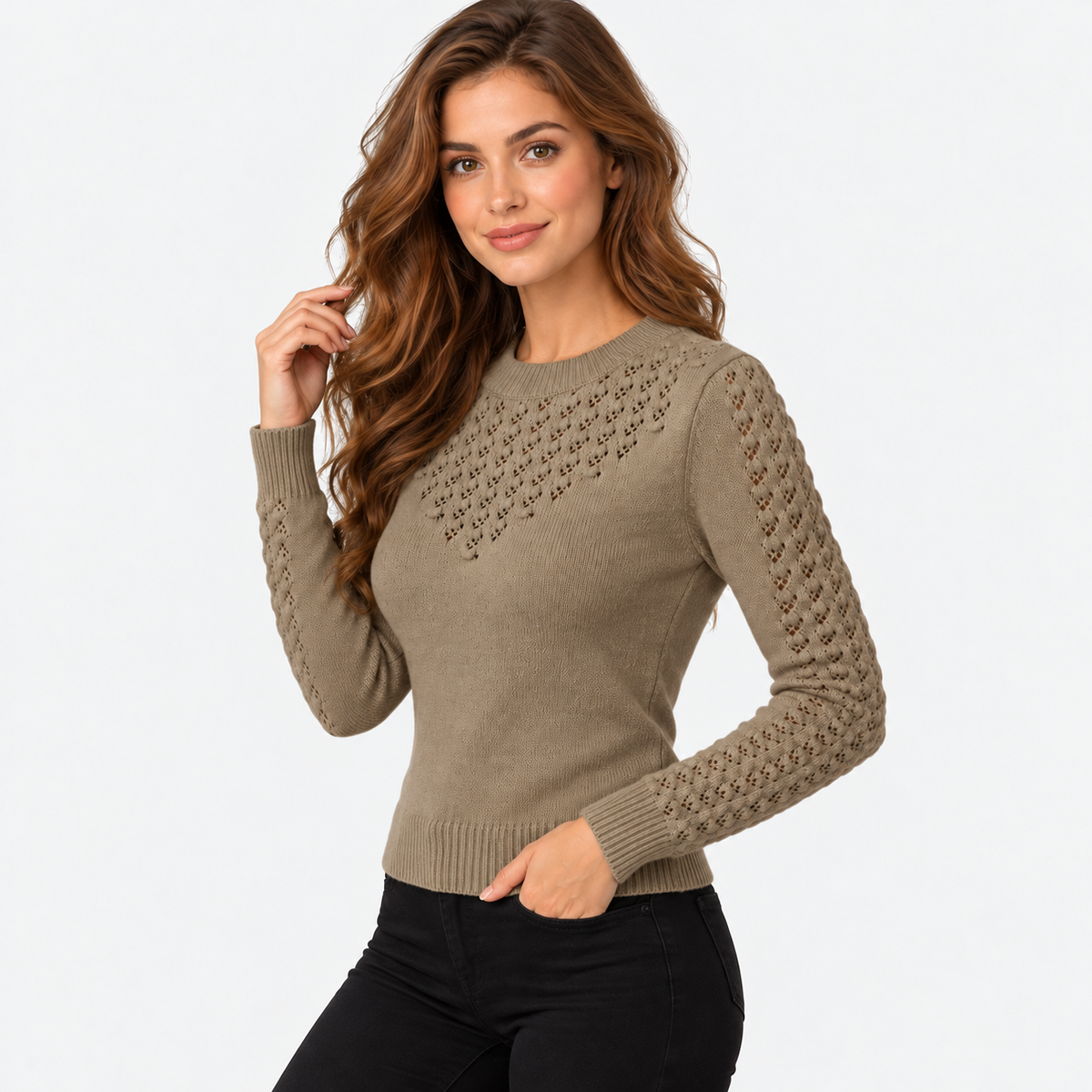 Montviro | Women's Cropped Knit Sweater with Hollow Out Design