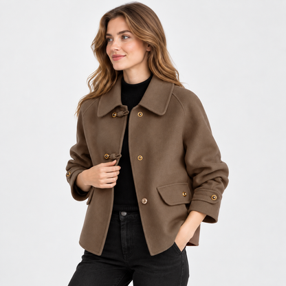 Montviro | Women's Tweed Pea Coat - Peter Pan Collar Pearl Buttons