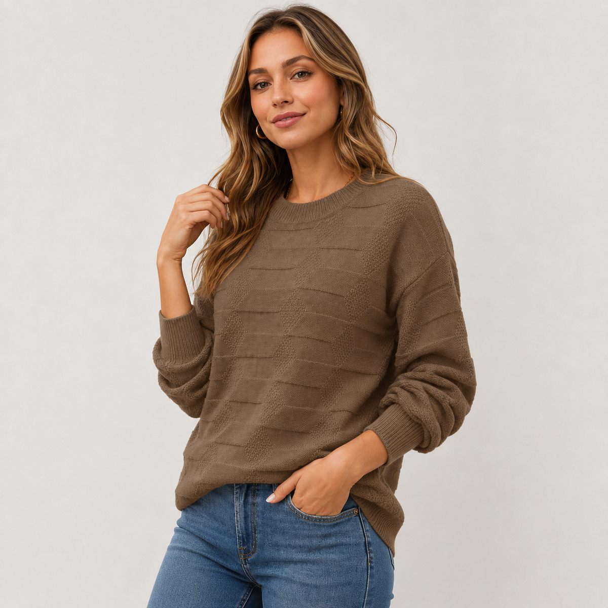 Montviro | Women's Crew Neck Sweater - Stretch Knit Fall Winter Style