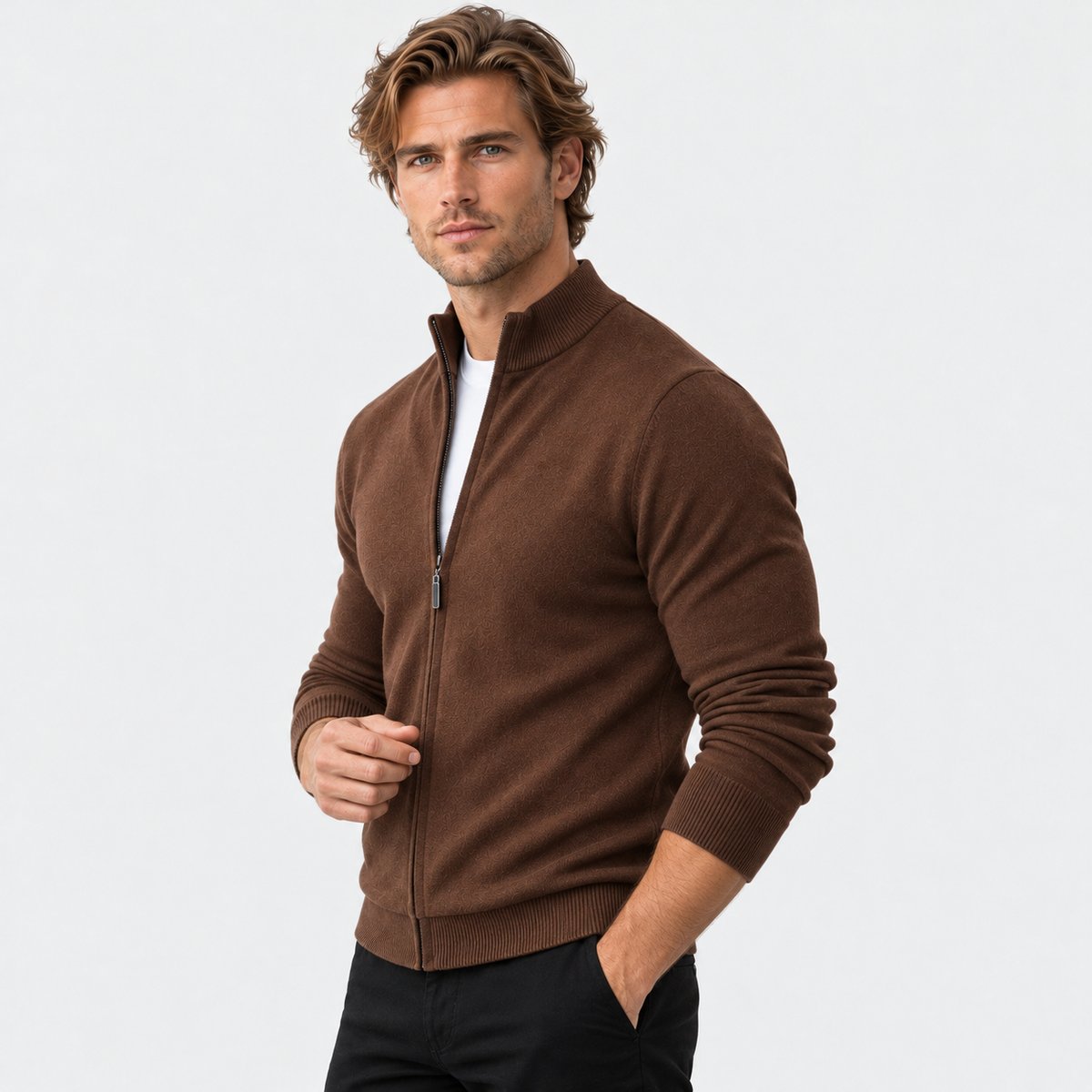 Montviro | Men's Knit Cardigan Sweater with Stand Collar and Full Zip
