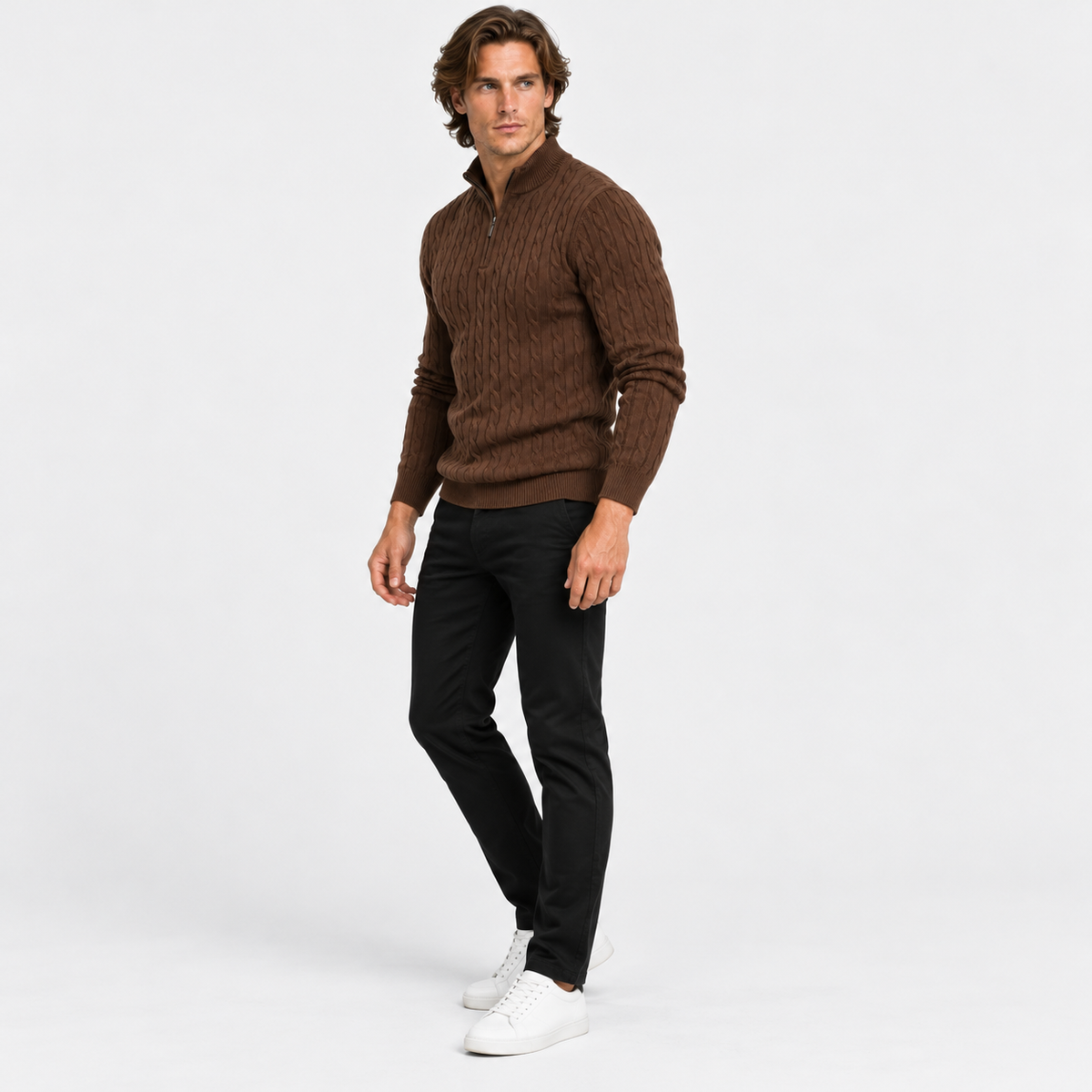 Montviro | Men’s Cable Knit Sweater Quarter Zip Stand Collar Pullover