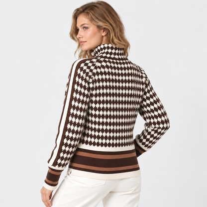Montviro | Women's Plaid Cardigan Zip-Up High Neck Knit Sweater