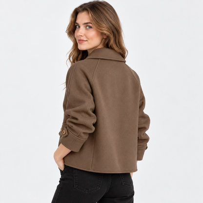 Montviro | Women's Tweed Pea Coat - Peter Pan Collar Pearl Buttons