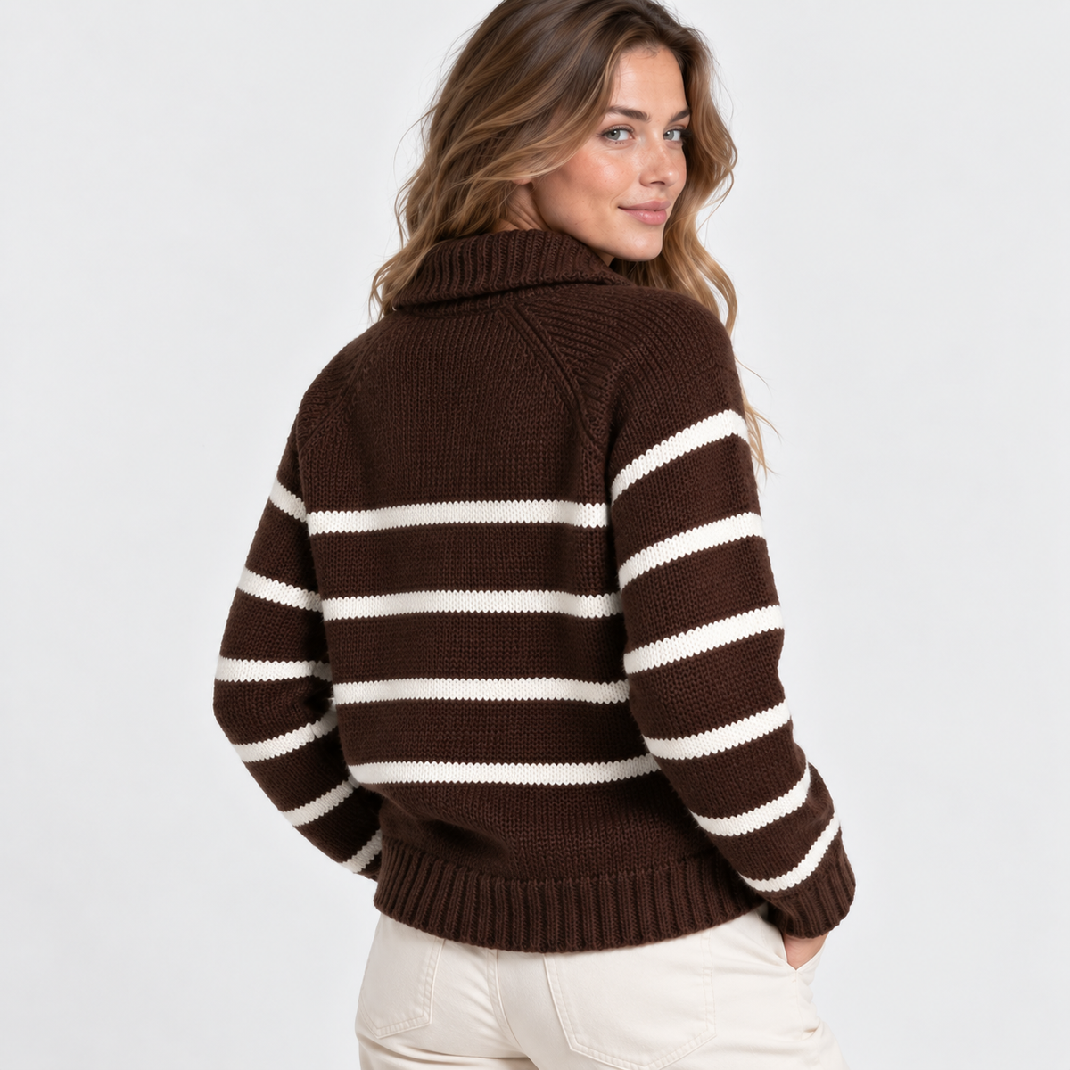 Montviro | Women's Half-Zip Sweater Striped High Neck Knit Pullover