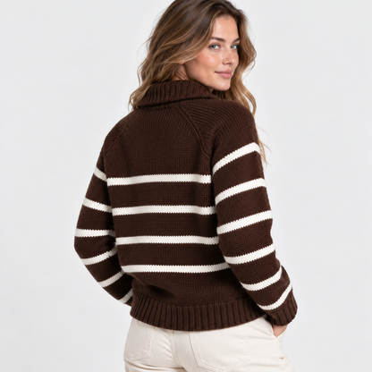 Montviro | Women's Half-Zip Sweater Striped High Neck Knit Pullover