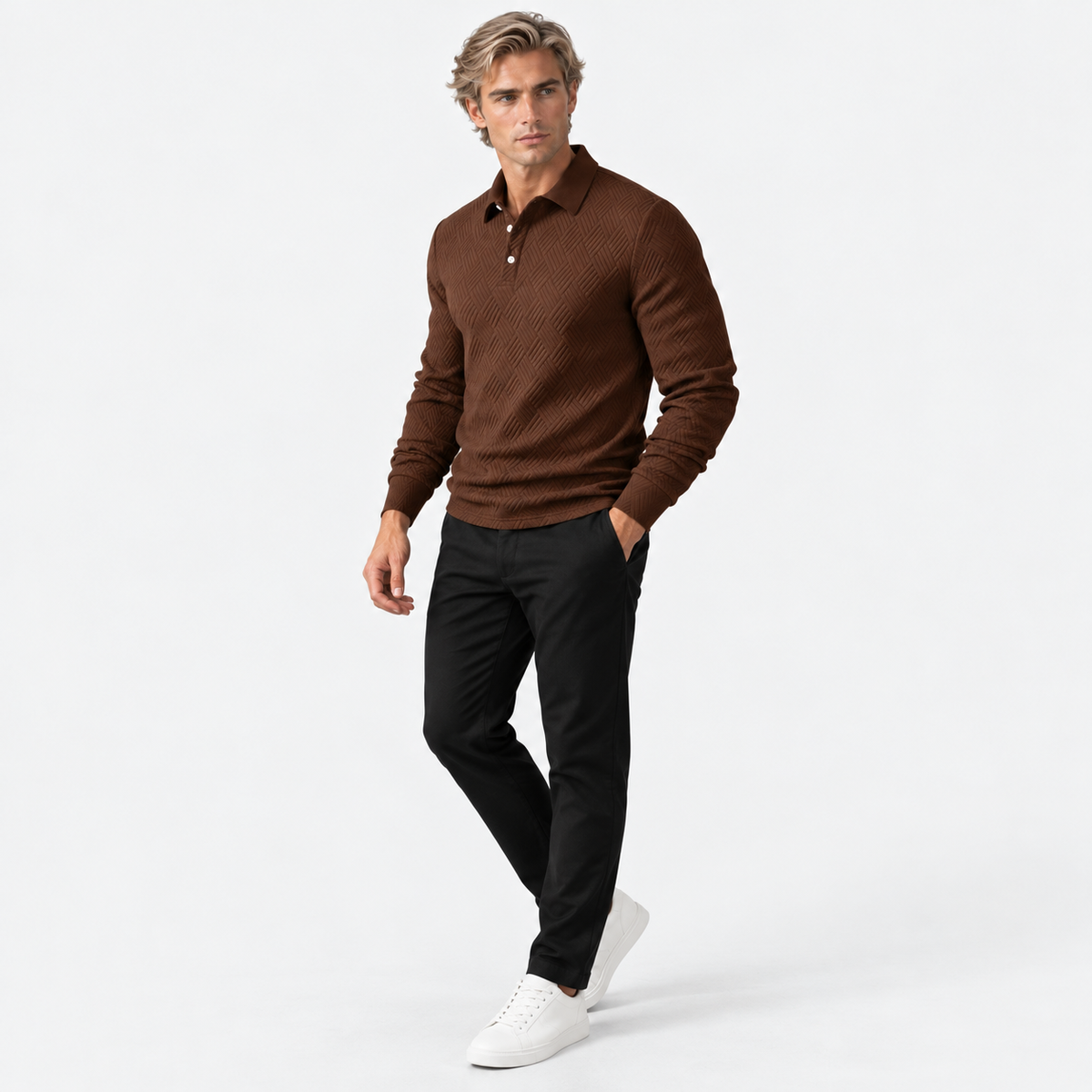 Montviro | Men's Knit Sweatshirt Lapel Collar Button Casual Winter Top