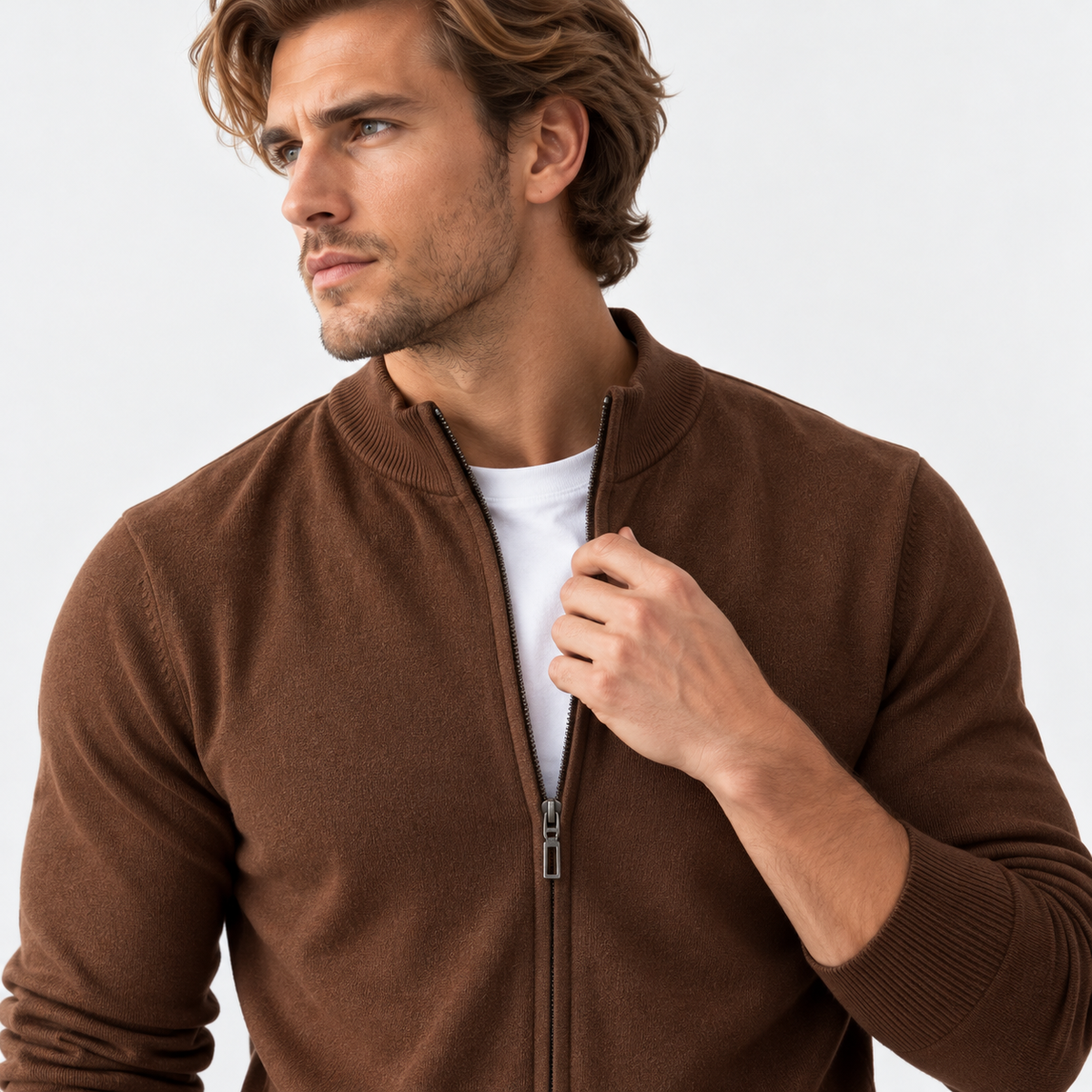 Montviro | Men's Knit Cardigan Sweater with Stand Collar and Full Zip