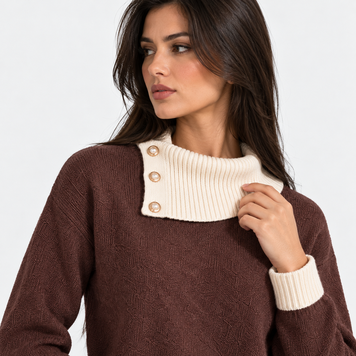 Montviro | Women's Asymmetric Neck Knit Sweater with Side Buttons