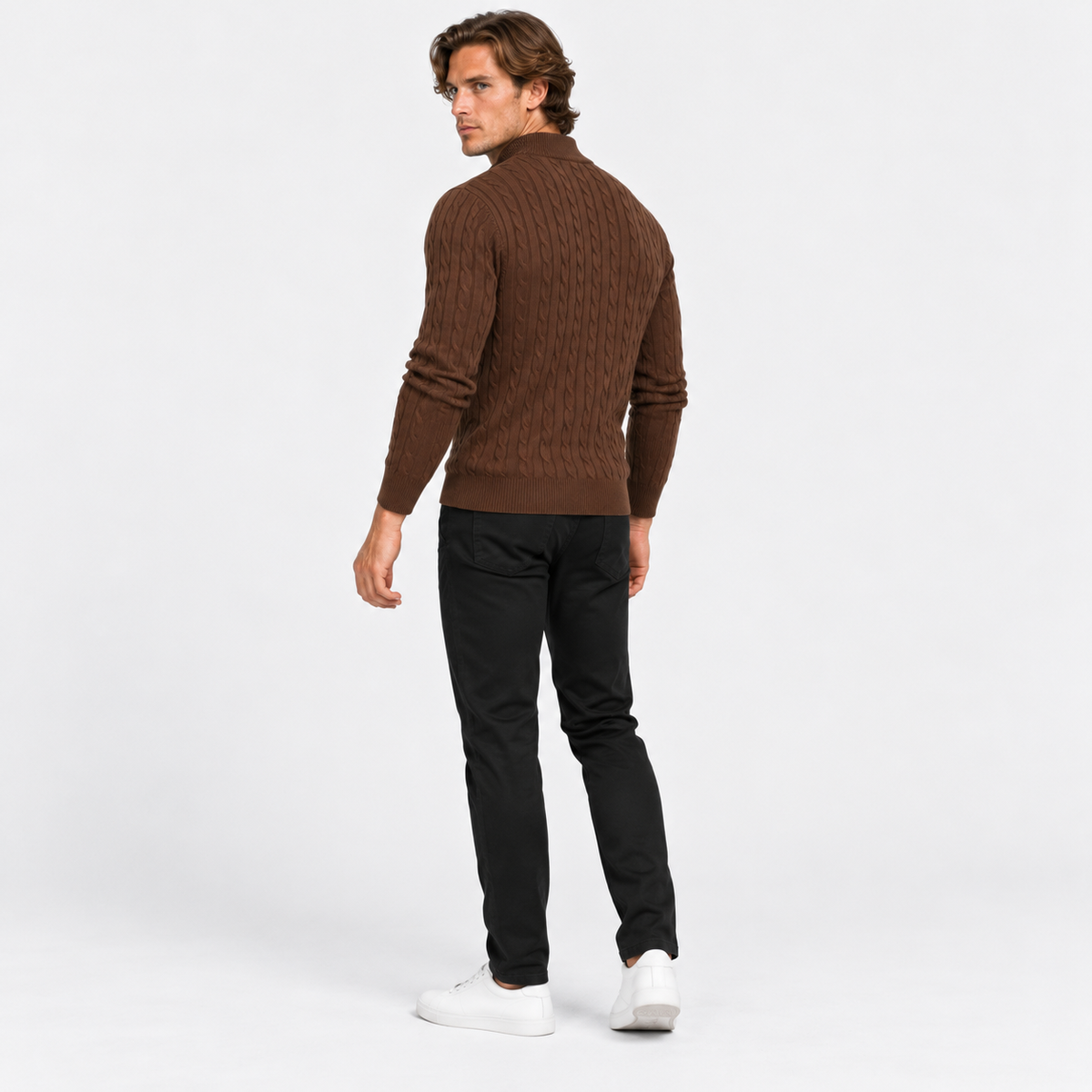 Montviro | Men’s Cable Knit Sweater Quarter Zip Stand Collar Pullover