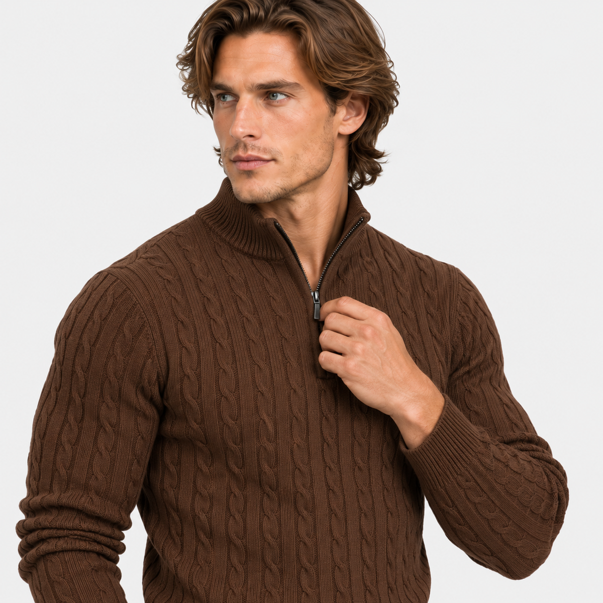Montviro | Men’s Cable Knit Sweater Quarter Zip Stand Collar Pullover