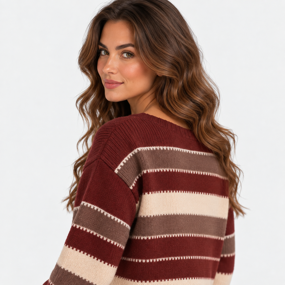 Montviro | Women’s Striped Sweater Vintage Knit Loose Fit Crew Neck Pullover