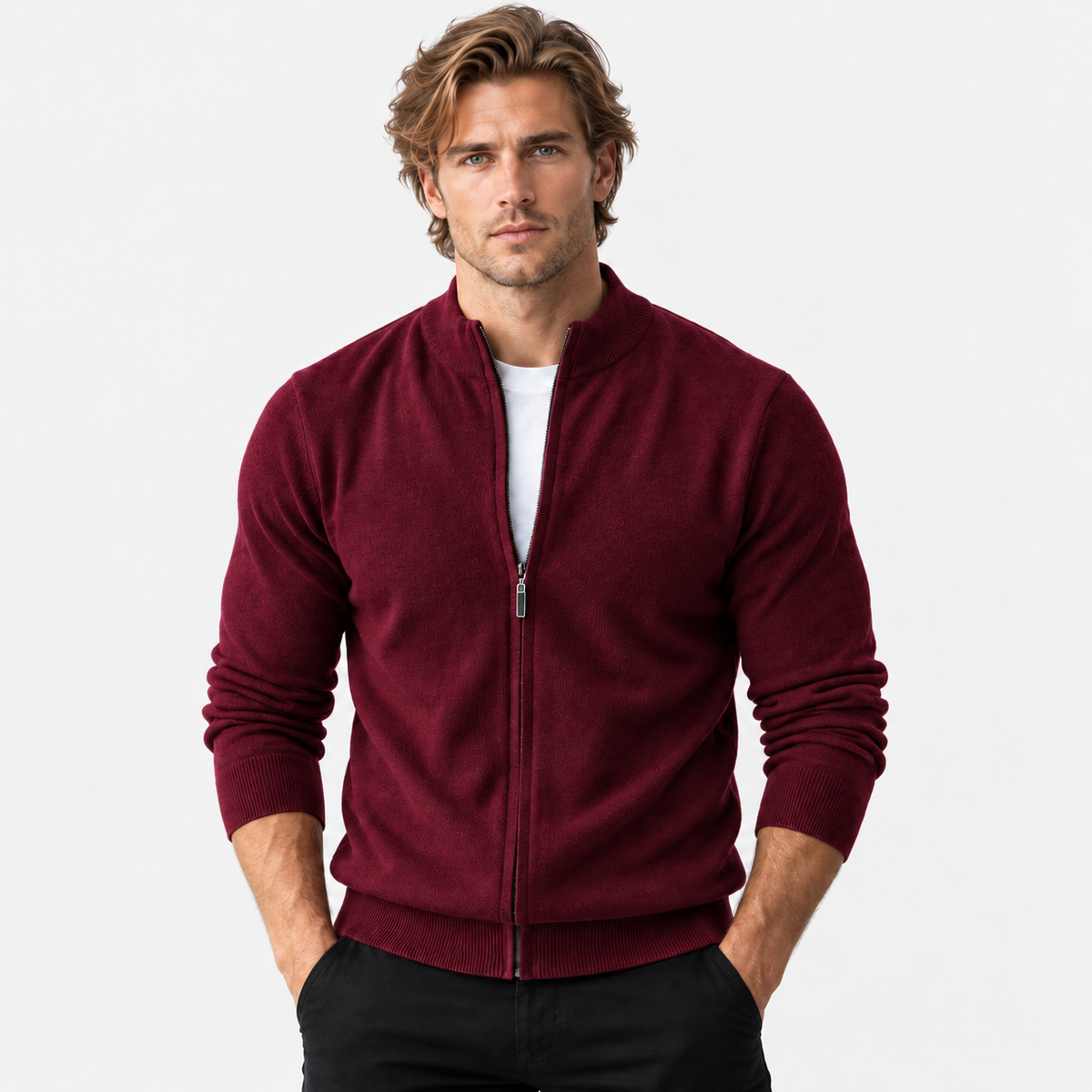 Montviro | Men's Knit Cardigan Sweater with Stand Collar and Full Zip