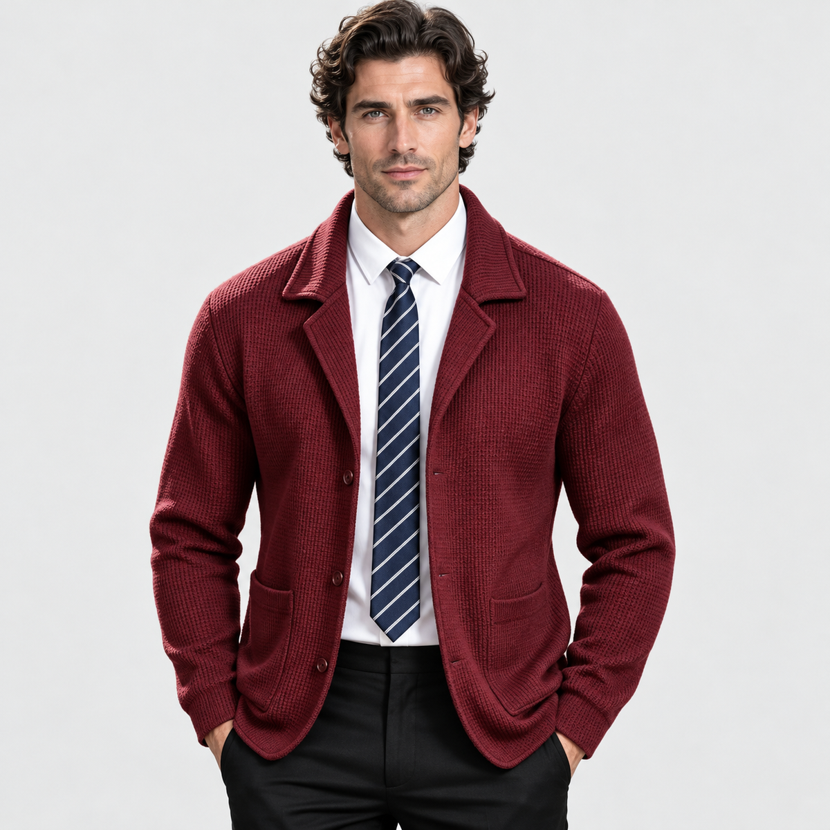 Montviro | Men's Waffle Knit Jacket Soft Stretch Loose Fit Fall Winter Coat